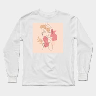 Abstract middle finger line art Long Sleeve T-Shirt